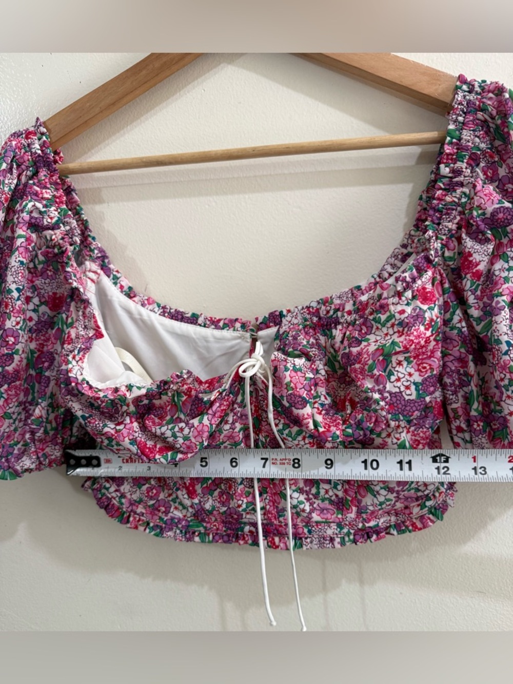 For Love And Lemons Pink Floral Tie-Front Puff Sleeve Crop Top - Picture 5 of 6
